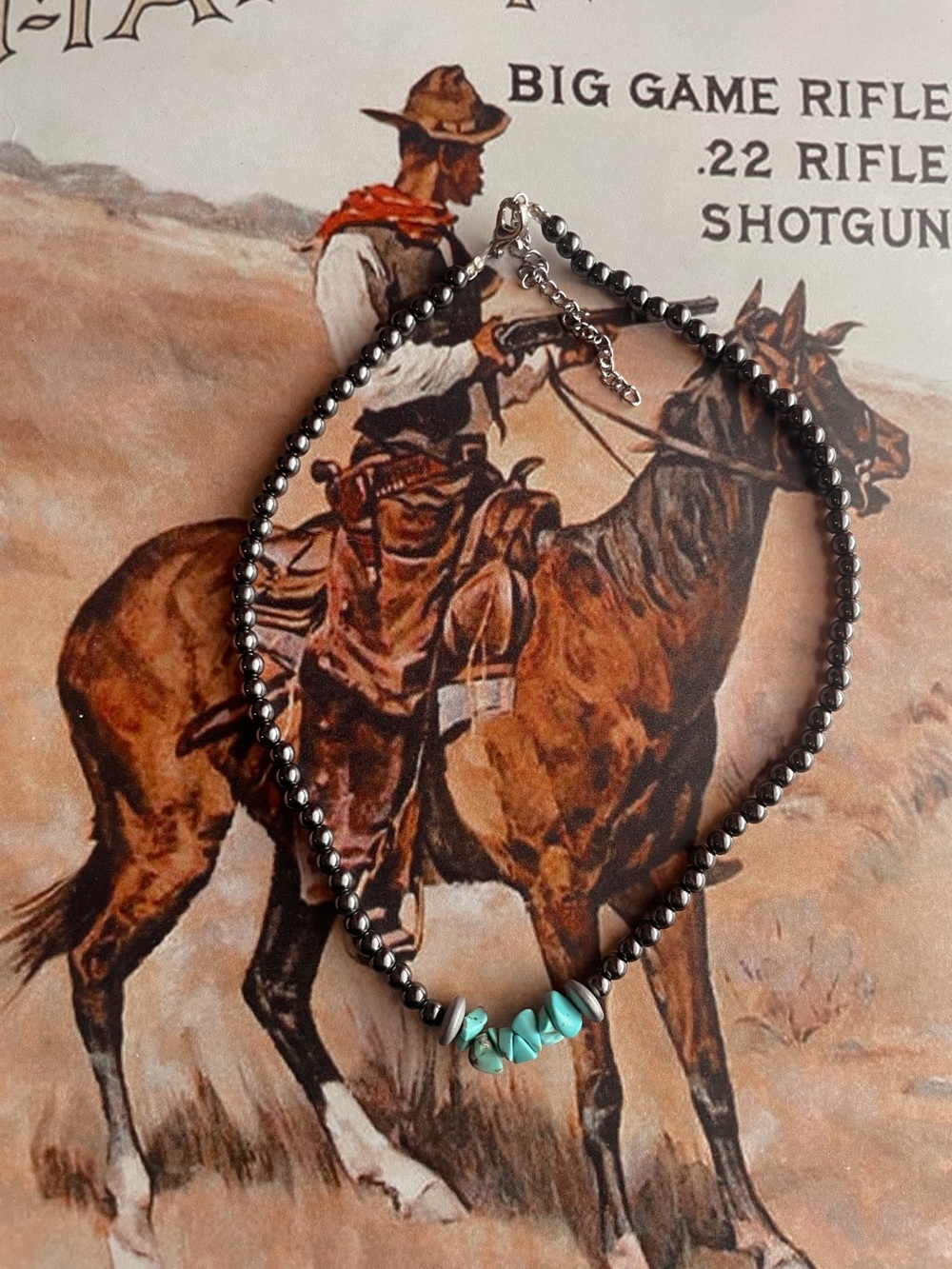 Faux Turquoise and Pearl Western Choker